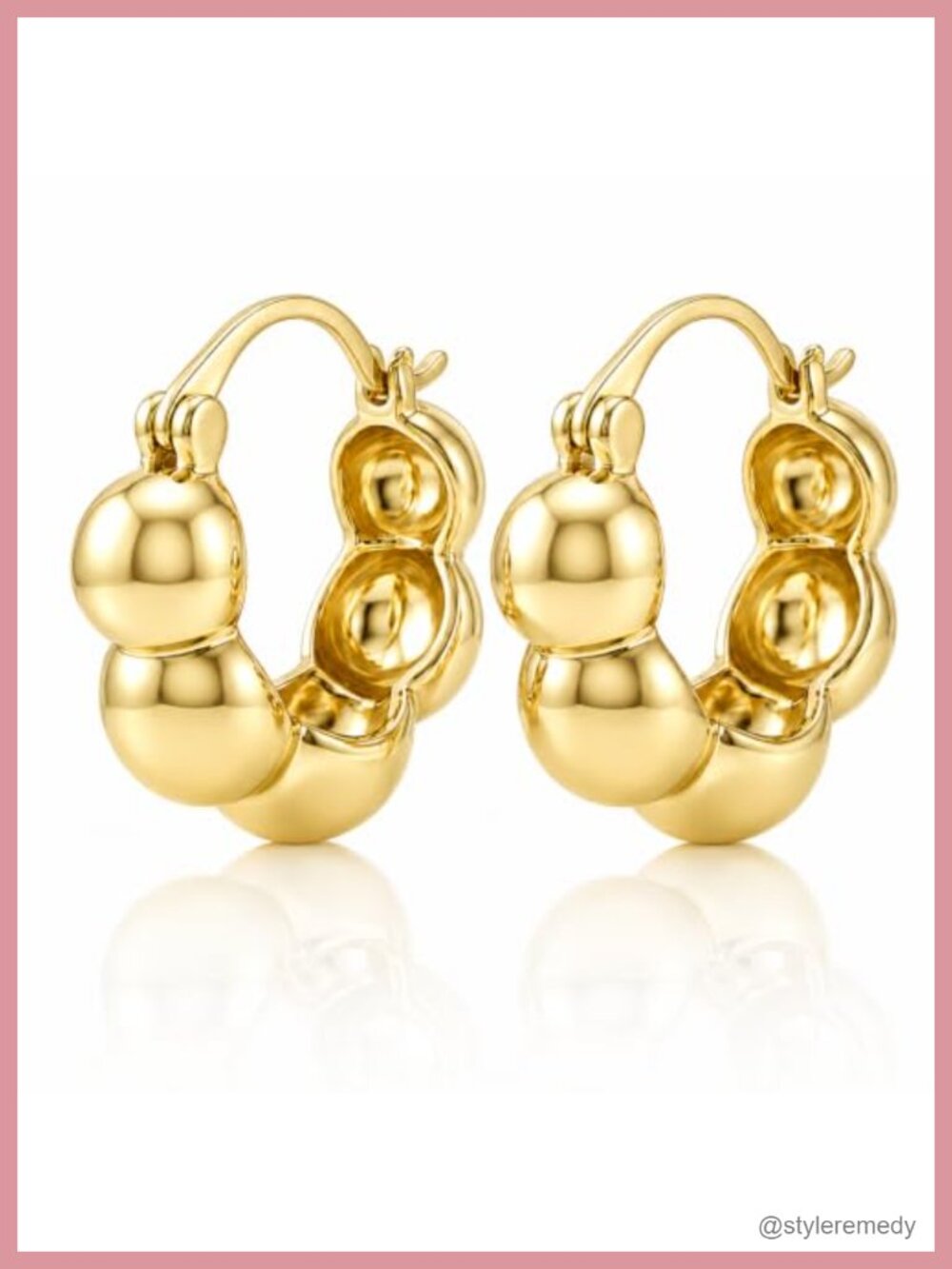 14K Gold Plated Hoop Earrings High Polished Ball Hoops 20mm